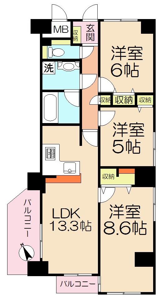 Floor plan. 3LDK, Price 42,900,000 yen, Footprint 72.1 sq m , Orthodox not Terawa the balcony area 8.28 sq m odd, Is life easy floor plan.