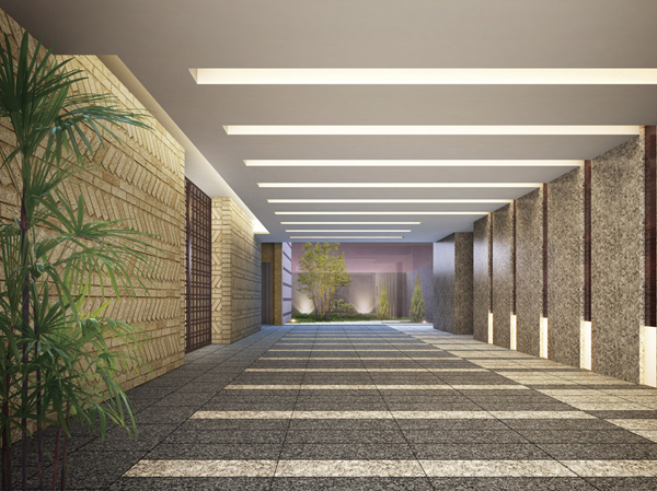 Shared facilities.  [Grand Entrance Hall] Relaxed and open a large space Grand Entrance Hall was luxury secured. As it is taking advantage of the natural texture, Floor to praise the wall and polished luxury that was assembled organically natural stone. It is skillfully arranged space a different material of finish, I was feeling the expectations of the private space. (Rendering)