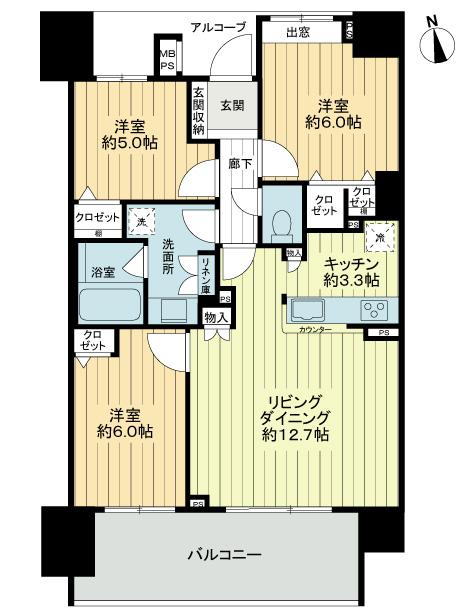 Floor plan. 3LDK, Price 38,800,000 yen, Occupied area 72.07 sq m , Balcony area 12.66 sq m 3LDK