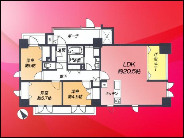 Floor plan. 3LDK, Price 38,800,000 yen, Footprint 85.4 sq m