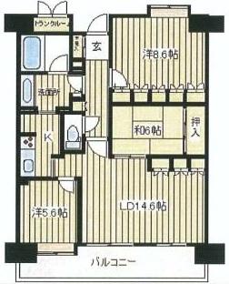 Floor plan. 3LDK, Price 44,300,000 yen, Occupied area 90.16 sq m , Balcony area 14.76 sq m