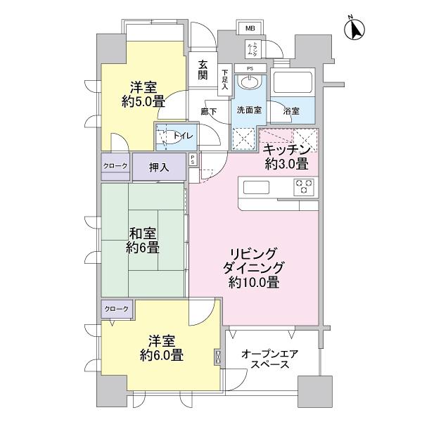 Floor plan. 3LDK, Price 26,800,000 yen, Occupied area 63.05 sq m , Balcony area 5.8 sq m