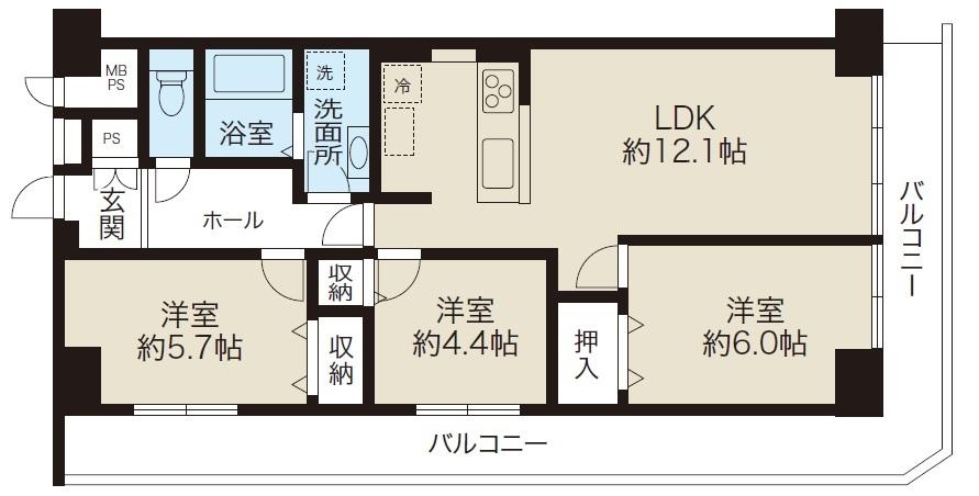 Floor plan. 3LDK, Price 26,800,000 yen, Footprint 69 sq m , Balcony area 23.06 sq m
