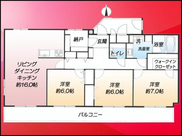 Floor plan. 3LDK, Price 39,800,000 yen, Occupied area 91.34 sq m , There closet and walk-in closet in 3LDK balcony area 19.08 sq m room! Storage enhancement!