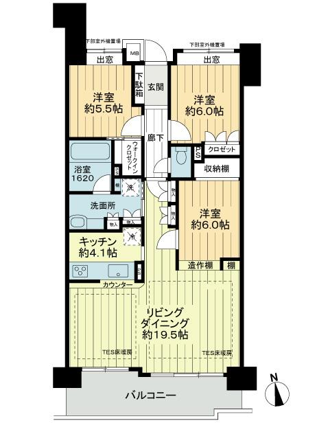 Floor plan. 3LDK, Price 41,500,000 yen, Occupied area 90.29 sq m , Balcony area 13 sq m 3LDK 90.29 sq m