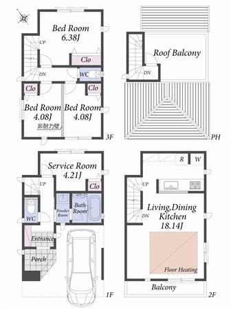 Building plan example (floor plan). Reference plan floor plan 12.5 million yen ・ 86.94 sq m  ・ B Building