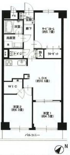 Floor plan. 2LDK+S, Price 33,900,000 yen, Footprint 61.6 sq m , Balcony area 5.6 sq m