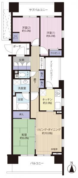 Floor plan. 3LDK, Price 36,800,000 yen, Occupied area 73.24 sq m , Balcony area 11 sq m floor plan