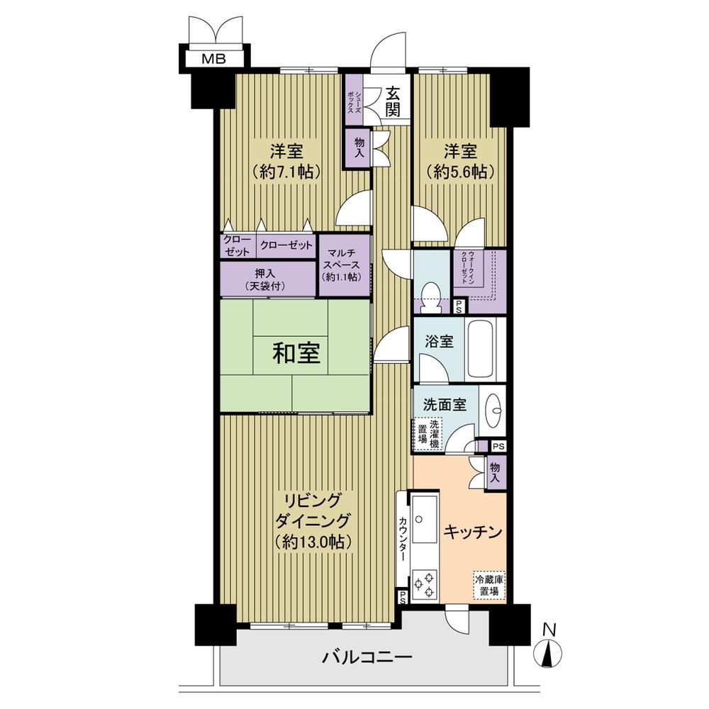 Floor plan. 3LDK, Price 32,800,000 yen, Occupied area 82.19 sq m , Balcony area 11.61 sq m south-facing