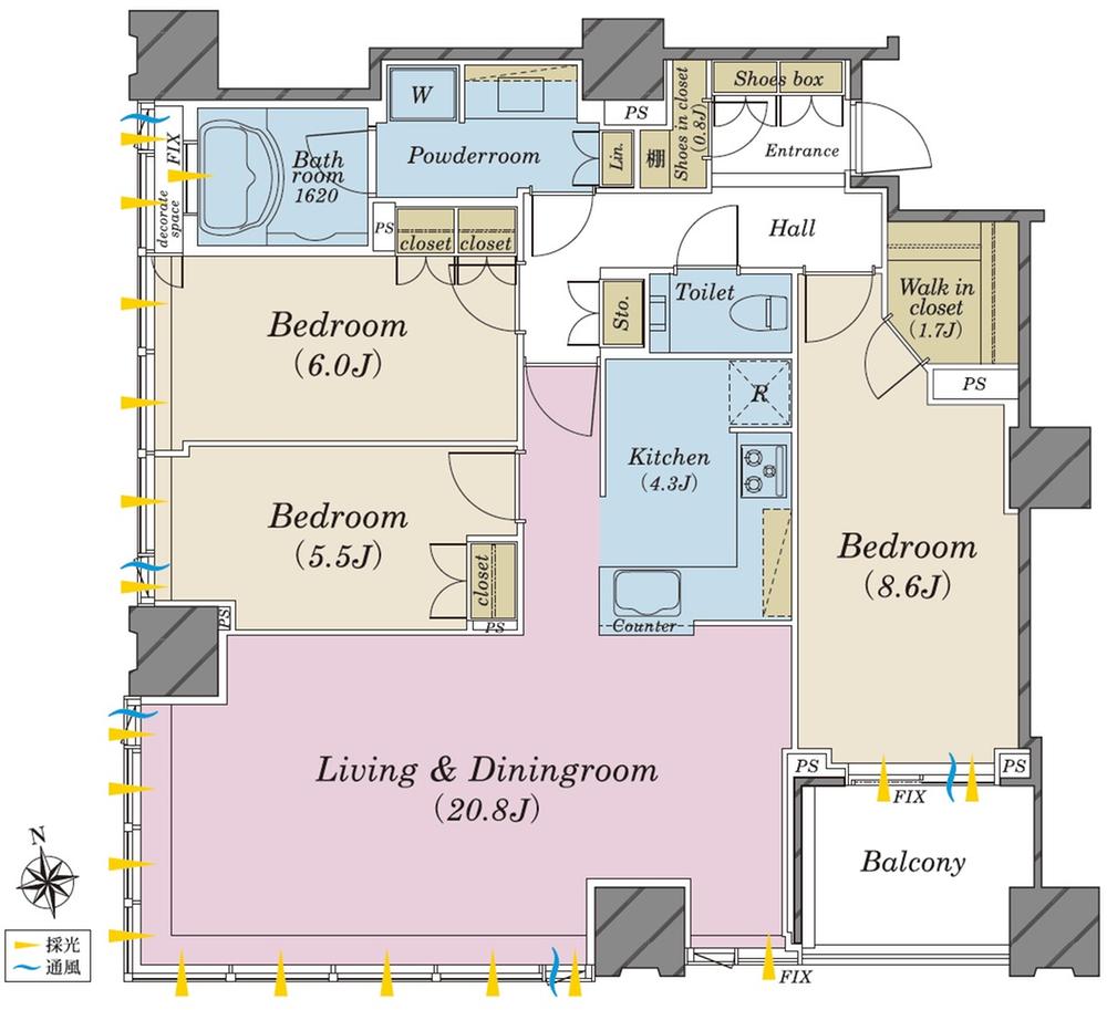 Floor plan. 3LDK, Price 115 million yen, Footprint 102.23 sq m , Balcony area 5.68 sq m floor plan