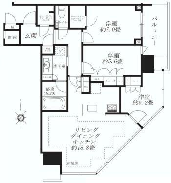 Floor plan. 3LDK, Price 84,800,000 yen, Occupied area 84.87 sq m , Balcony area 6.38 sq m