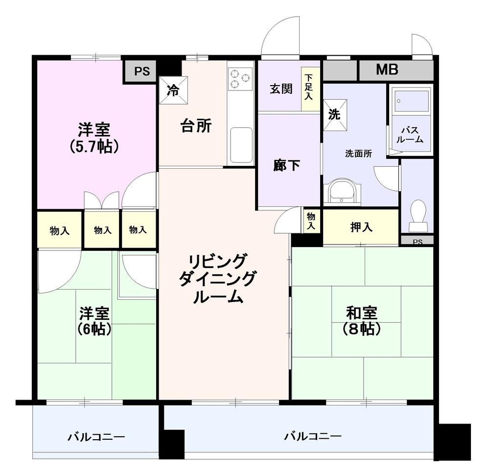 Floor plan. 3LDK, Price 26,800,000 yen, Footprint 74.4 sq m , Balcony area 7.67 sq m