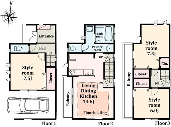 Floor plan. 43,800,000 yen, 3LDK, Land area 53.64 sq m , Building area 87.36 sq m