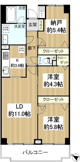 Floor plan. 3LDK, Price 30,800,000 yen, Occupied area 67.23 sq m , Balcony area 7.8 sq m easy-to-use 3LDK type