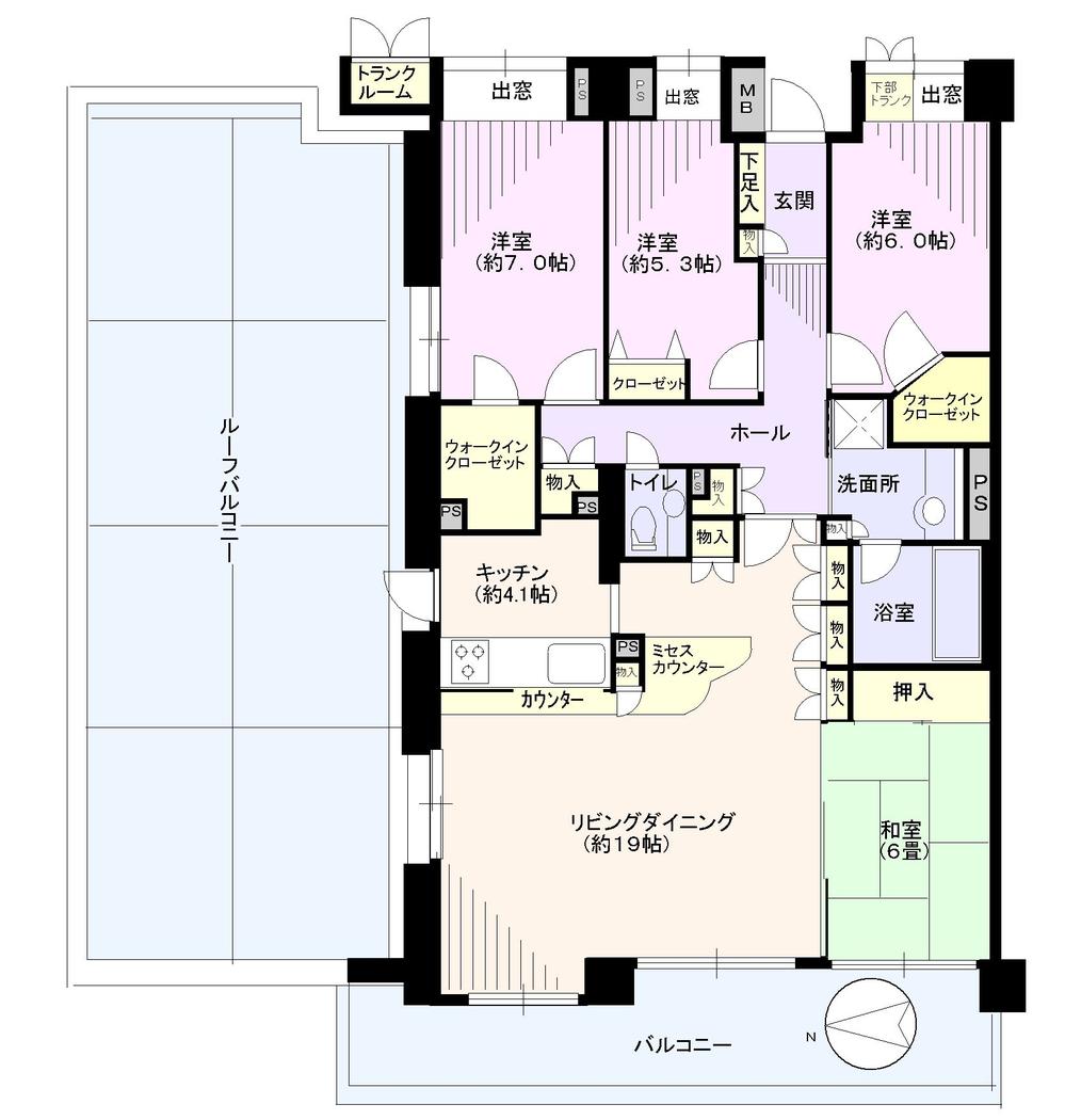 Floor plan. 4LDK, Price 59,800,000 yen, The area occupied 109.7 sq m , Balcony area 18.29 sq m