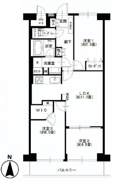 Floor plan. 3LDK, Price 29,900,000 yen, Footprint 61.6 sq m , Balcony area 6.72 sq m