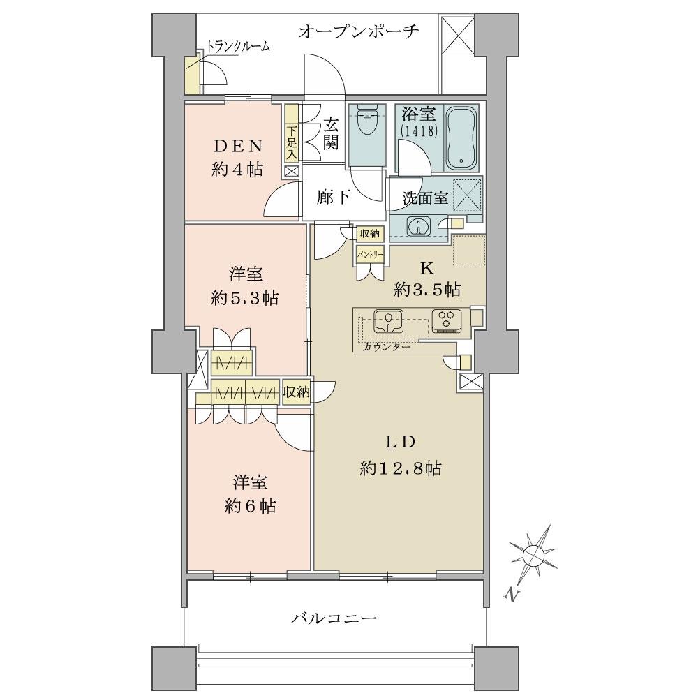 Floor plan. 2LDK + S (storeroom), Price 49,500,000 yen, Footprint 69.3 sq m , Balcony area 12.06 sq m