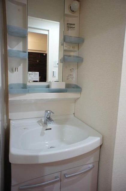 Washroom. Vanity with vertical lighting