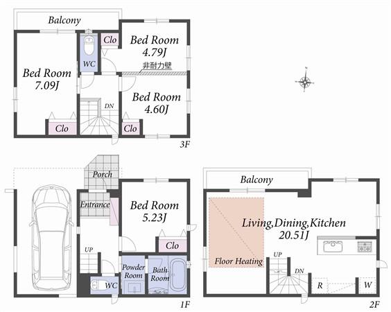 Building plan example (floor plan). Reference plan floor plan 13.5 million yen ・ 94.98 sq m  ・ F Building