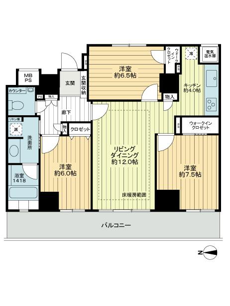 Floor plan. 3LDK, Price 39,800,000 yen, Occupied area 81.86 sq m , Balcony area 15.89 sq m