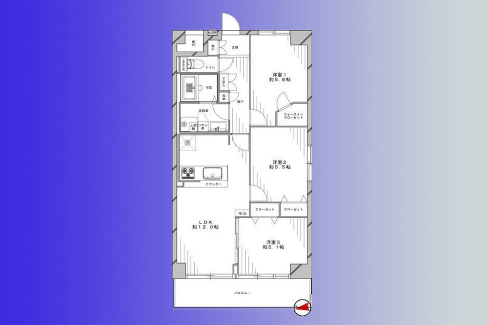 Floor plan. 3LDK, Price 29,980,000 yen, Footprint 66 sq m , Balcony area 8.12 sq m   [Window available in all rooms per corner room] Living and Western-style integrated use also possible with the opening of the sliding door.
