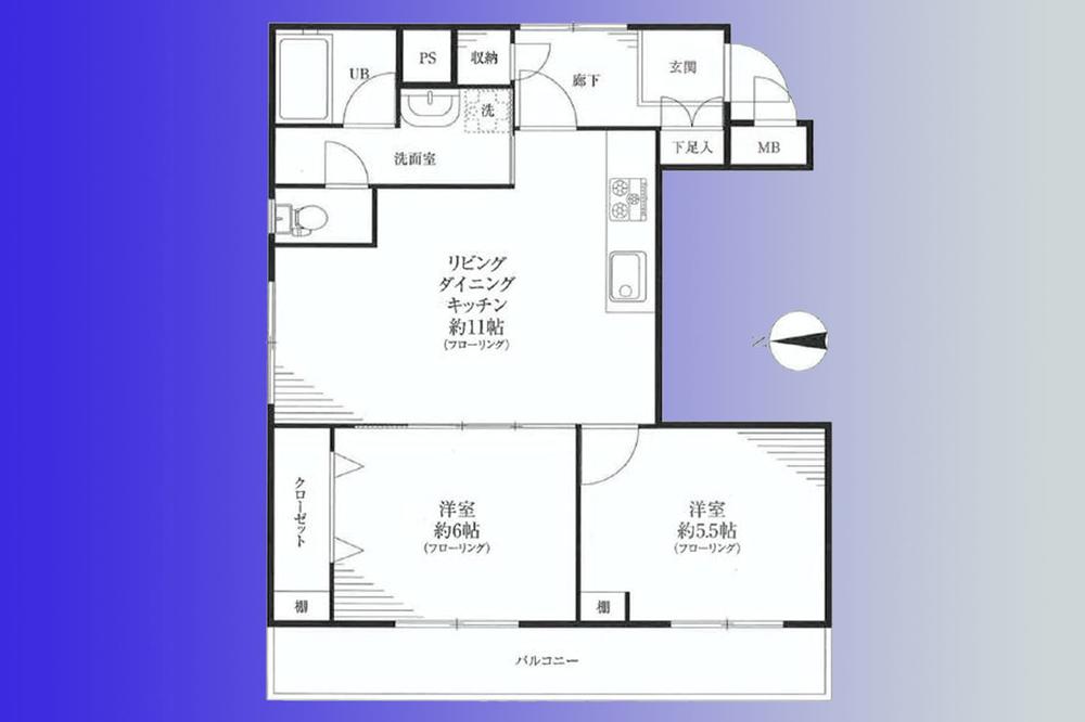 Floor plan. 2LDK, Price 23.8 million yen, Occupied area 58.03 sq m , Balcony area 8.1 sq m   [9th floor the top floor of the bright corner room]