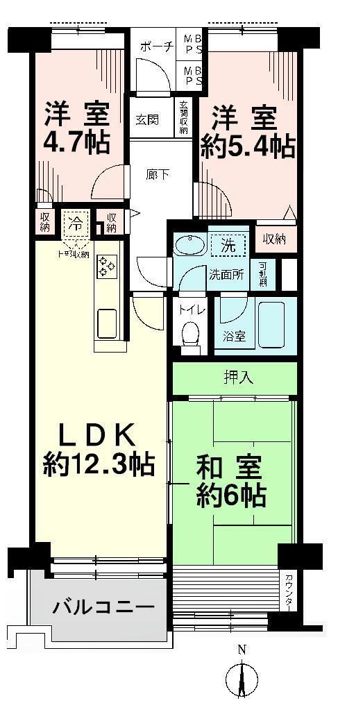 Floor plan. 3LDK, Price 27,800,000 yen, Occupied area 69.59 sq m , Balcony area 4.09 sq m