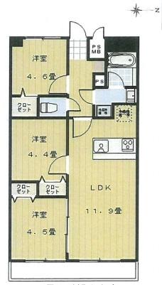 Floor plan. 3LDK, Price 20.8 million yen, Footprint 56 sq m , Balcony area 6.97 sq m