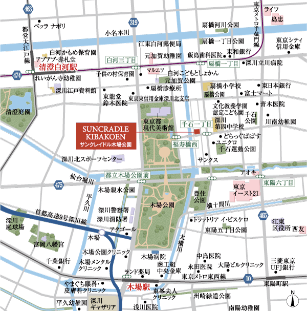 Surrounding environment. Local guide map