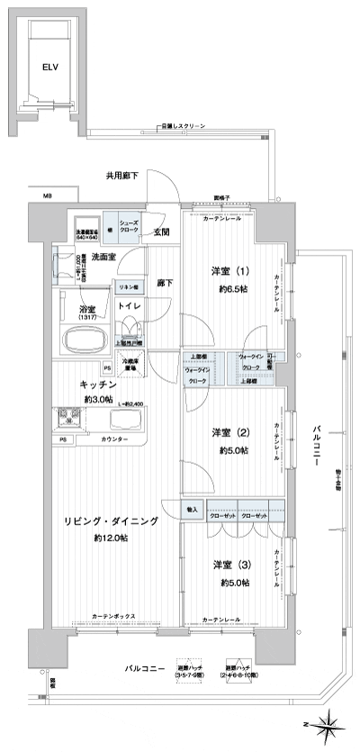 Floor: 3LDK + SC + 2WIC, the area occupied: 69.3 sq m