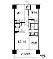 Floor: 3LDK + WIC, the area occupied: 63.8 sq m