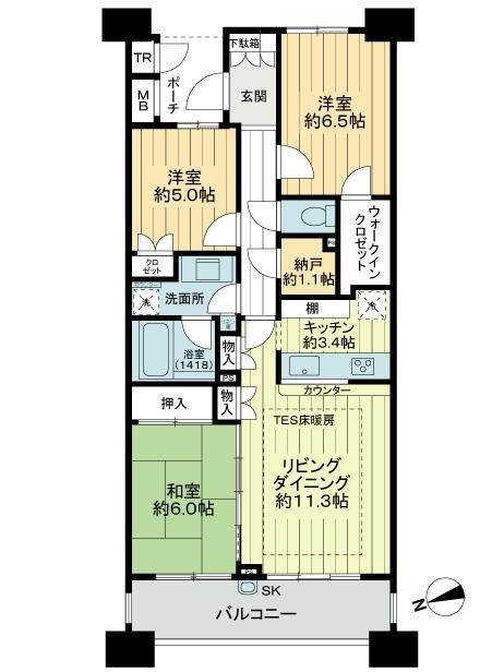 Floor plan. 3LDK, Price 48,800,000 yen, Occupied area 77.33 sq m , Balcony area 12.6 sq m 3LDK (Closet + There is walk-in closet)