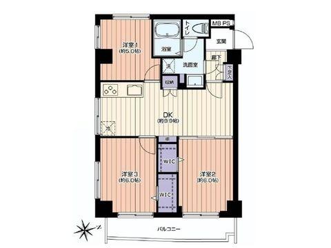 Floor plan. 3DK, Price 23.8 million yen, Footprint 56.7 sq m , Balcony area 6.5 sq m Floor