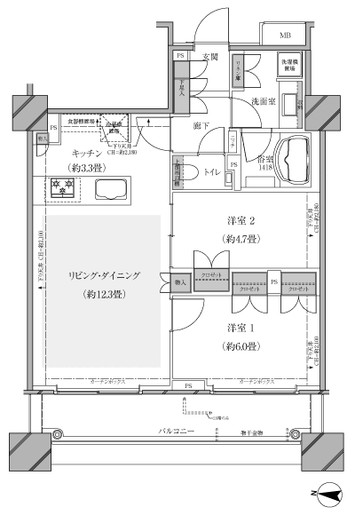 Floor: 2LDK, occupied area: 59.69 sq m