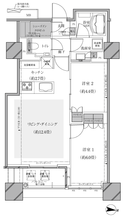 Floor: 2LDK, occupied area: 57.88 sq m