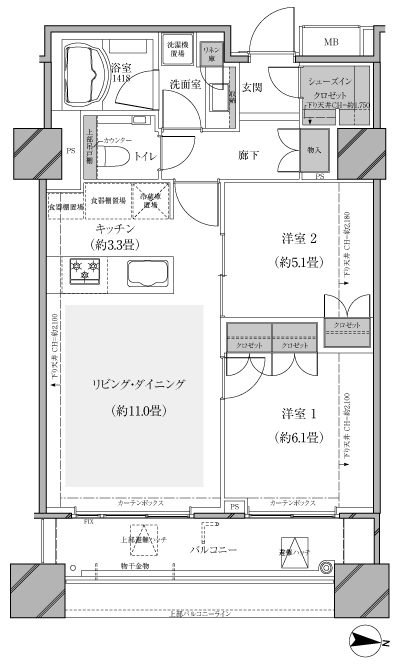 Floor: 2LDK, occupied area: 61.47 sq m