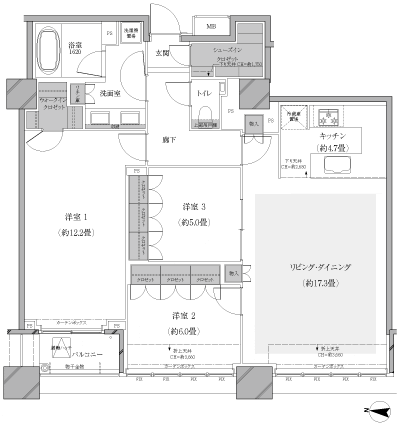 Floor: 3LDK, occupied area: 103.71 sq m