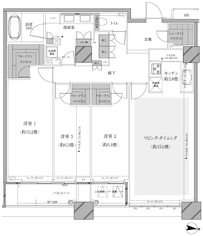 Floor: 3LDK, occupied area: 105.25 sq m
