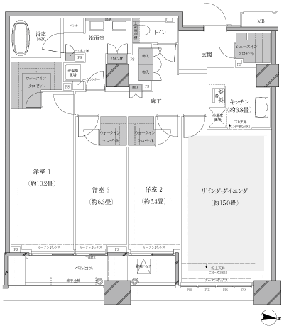 Floor: 3LDK, occupied area: 105.25 sq m