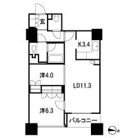 Floor: 2LDK, occupied area: 57.38 sq m