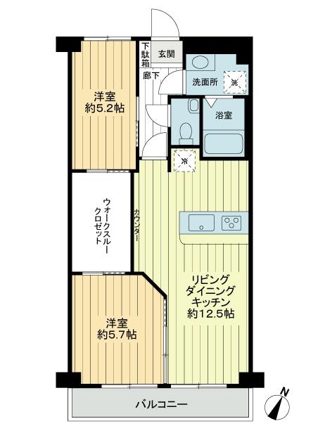 Floor plan. 2LDK + S (storeroom), Price 26,800,000 yen, Footprint 58.8 sq m , Balcony area 6.72 sq m