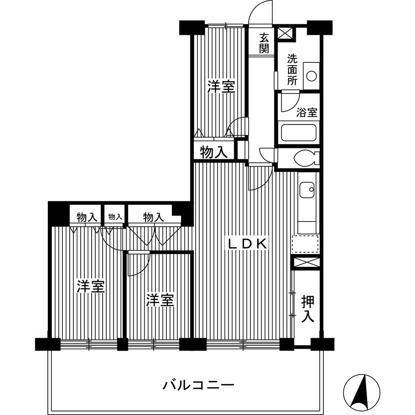 Floor plan. 3LDK, Price 25,800,000 yen, Occupied area 73.97 sq m , Balcony area 12.35 sq m