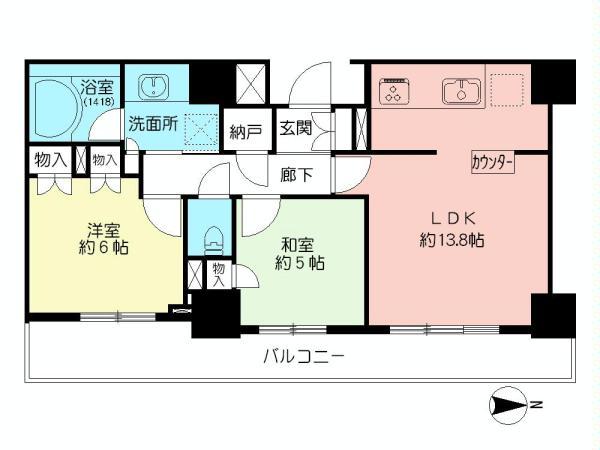 Floor plan. 2LDK, Price 41,800,000 yen, Occupied area 60.04 sq m , Balcony area 12.66 sq m