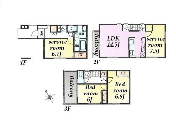 Floor plan. 36,800,000 yen, 4LDK, Land area 64.76 sq m , Building area 106.77 sq m