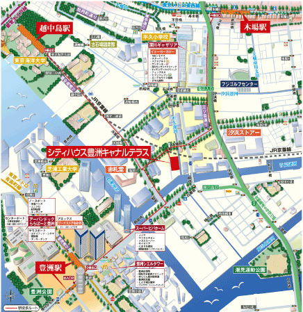 Surrounding environment. In the center such as "Urban Dock TOYOSU LaLaport" and "Shenzhen Gyazaria", The whole family facility has been enhanced. (Local peripheral Illustration)