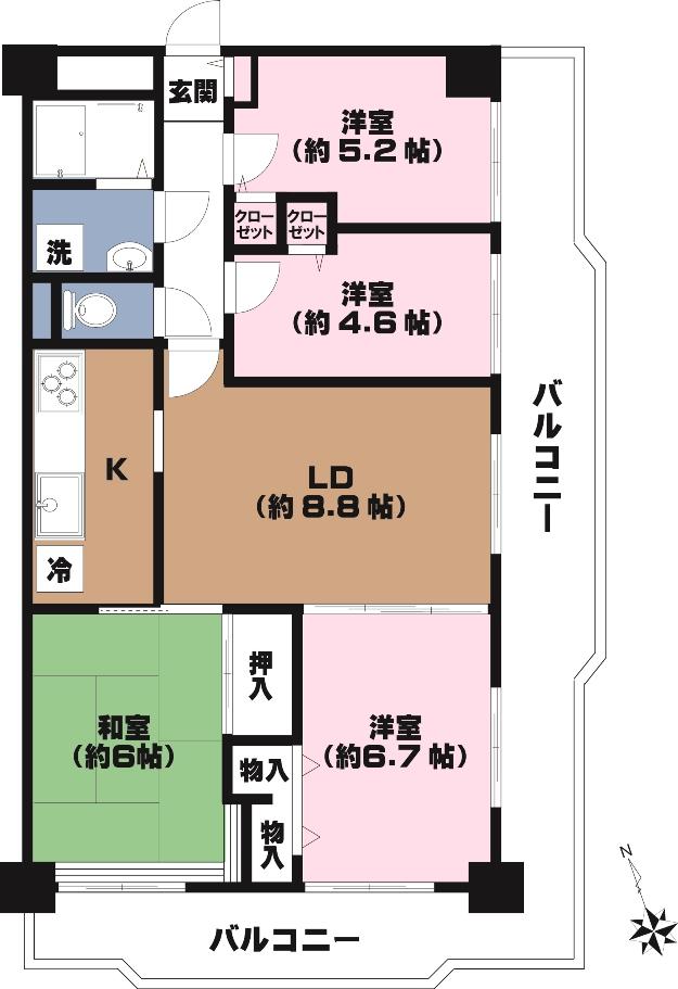 Floor plan. 4LDK, Price 31,800,000 yen, Occupied area 75.52 sq m , Balcony area 26.04 sq m