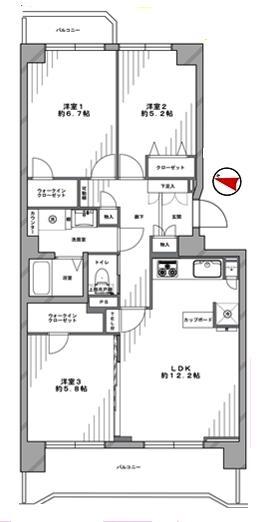 Floor plan. 3LDK, Price 29,800,000 yen, Occupied area 71.13 sq m , Balcony area 12.92 sq m