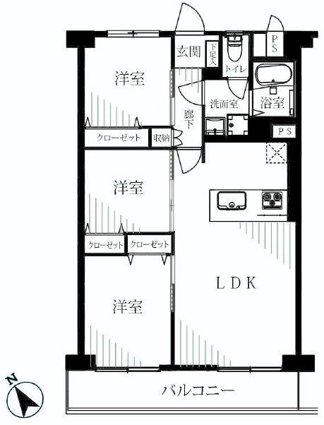 Floor plan. 3LDK, Price 26,800,000 yen, Occupied area 62.72 sq m , Balcony area 7.68 sq m   ◆ New interior renovation Mansion ◆ Southwestward ・ Good is per yang ◆ 7 floor of view is good ◆ auto lock ◆