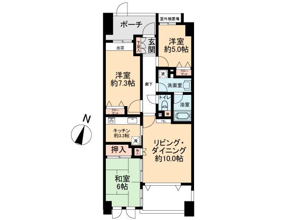 Floor plan. 3LDK, Price 34,980,000 yen, Occupied area 70.25 sq m , Balcony area 7 sq m