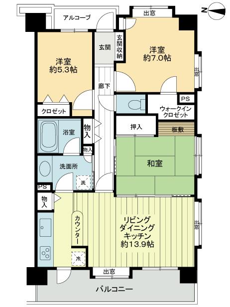 Floor plan. 3LDK, Price 37,800,000 yen, Occupied area 76.11 sq m , Balcony area 10.65 sq m